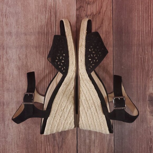 Vionic Ariel Womens Sz 7.5 Wide Black Suede Ankle Strap Wedge Espadrille Sandals - Picture 9 of 15
